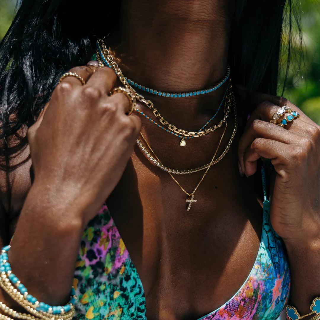 18k Gold Khloe Choker Tennis Necklace - Turquoise Blue