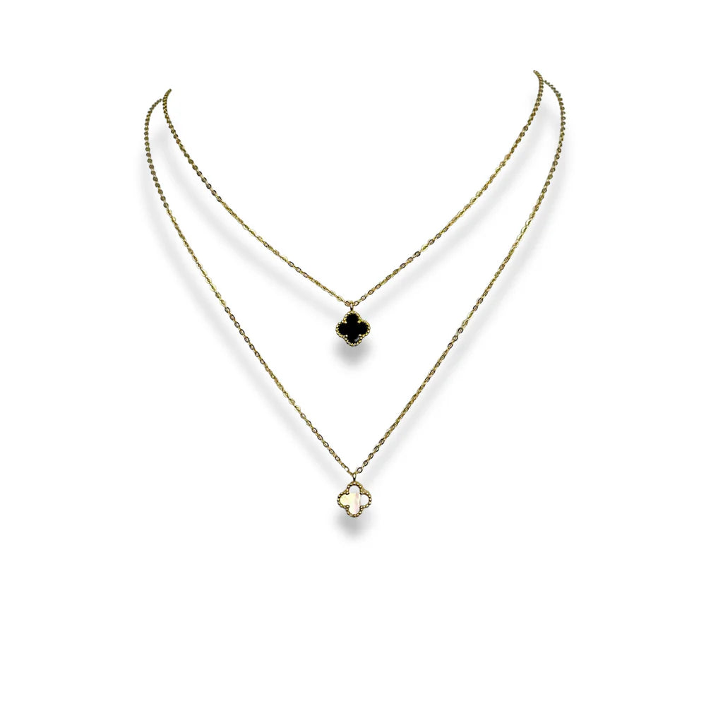 Mini Black Onyx Clover Pendant Necklace Gold 1