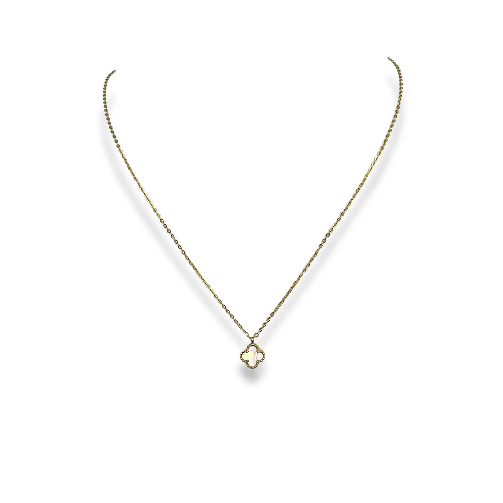 Mini Mother of Pearl Clover Pendant Necklace Gold