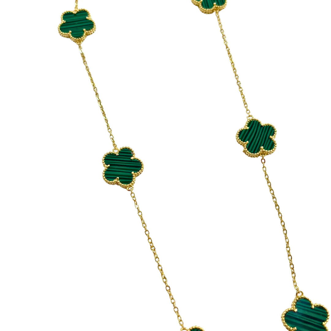 Vanessa Medium Clover Station Necklace Malachite Green