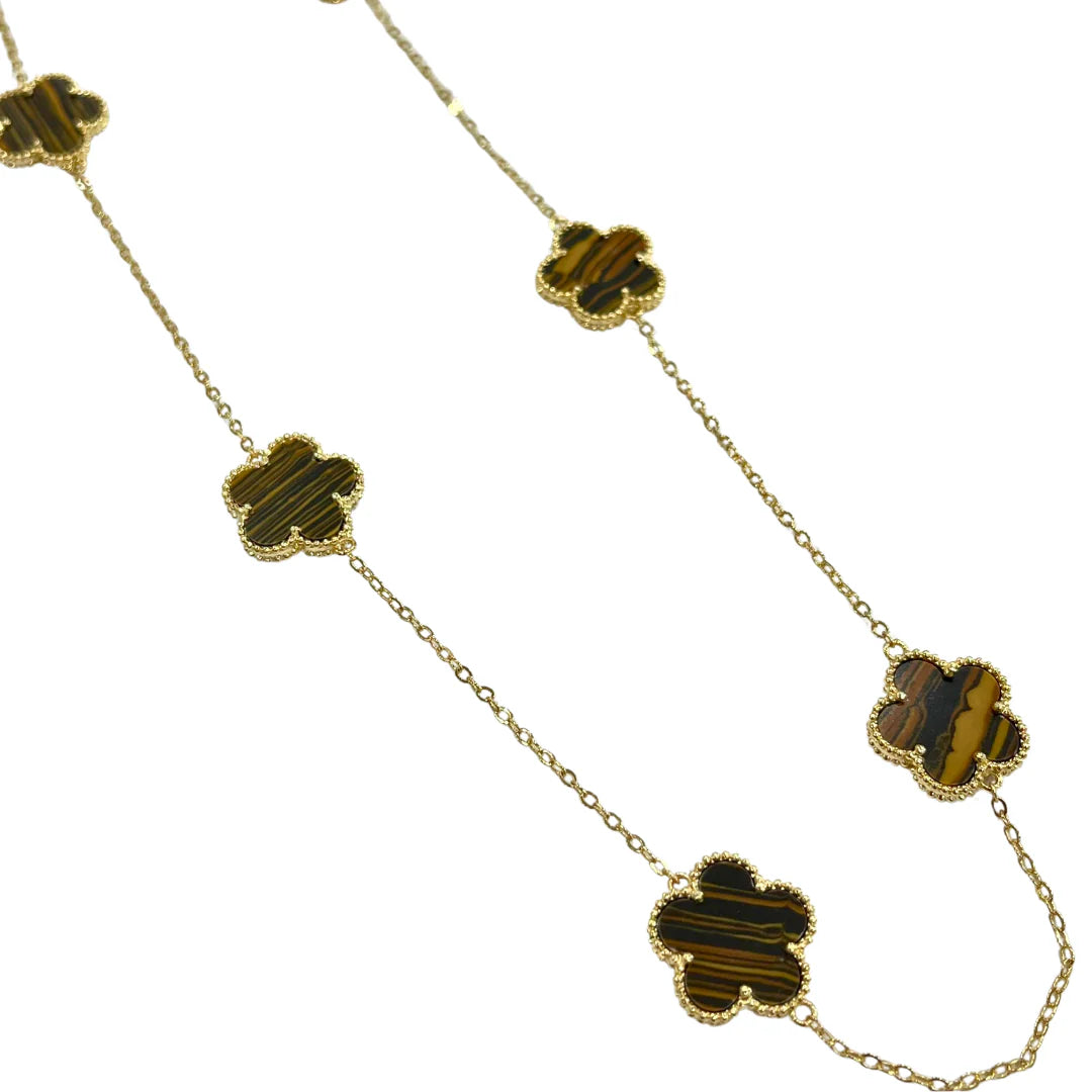 Vanessa Medium Clover Station Necklace Tigers Eye