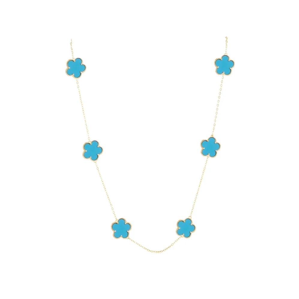 Vanessa Medium Clover Station Necklace Turquoise 1