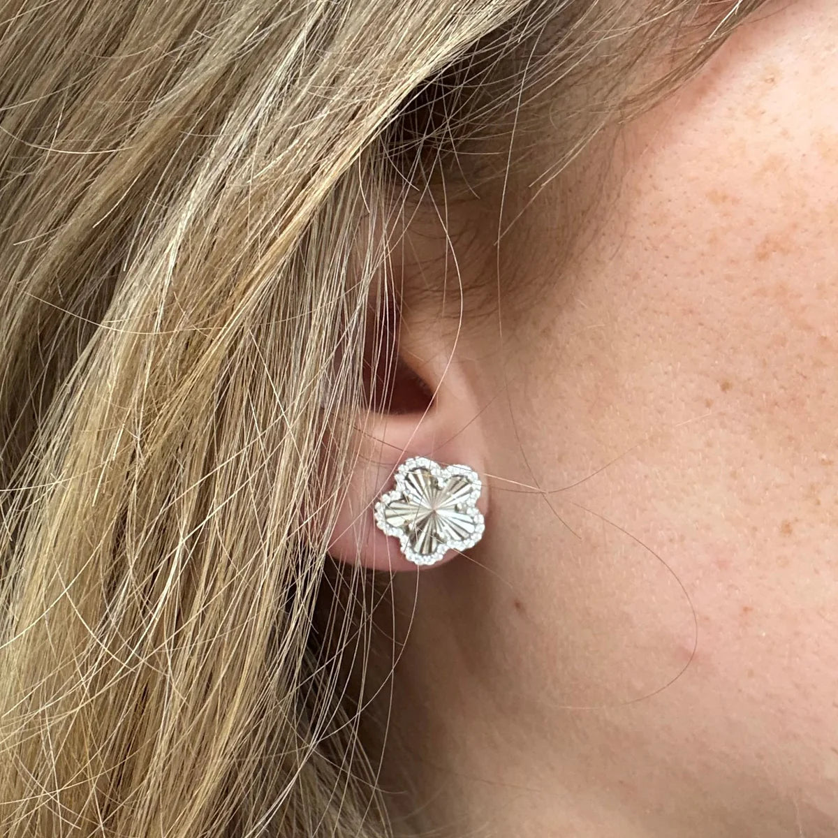 Vanessa Medium Pave Clover Stud Earrings