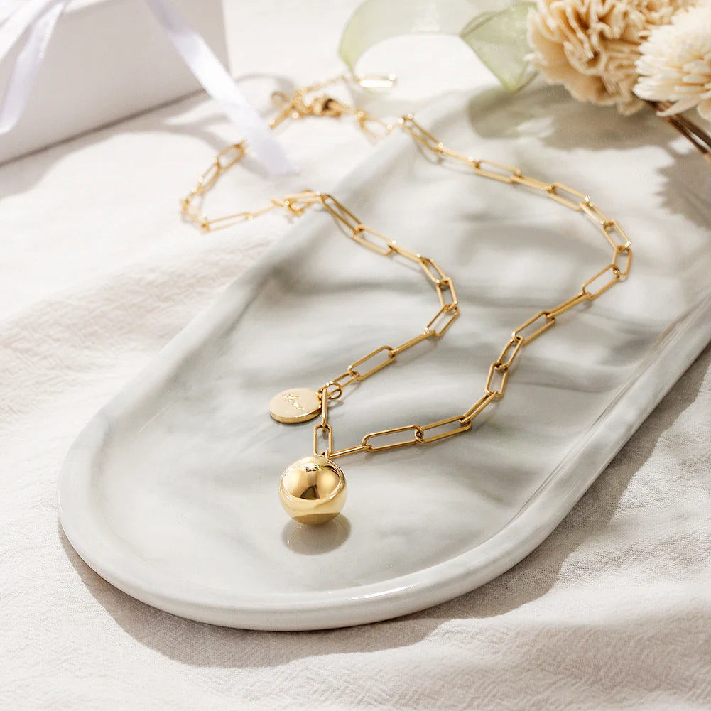 14k Gold Love Paperclip Ball Pendant Necklace
