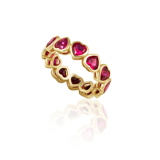 Harmony 18k Gold Bezel Eternity Heart Ring - Ruby Red