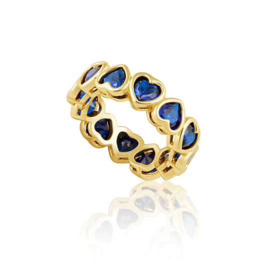 Harmony 18k Gold Bezel Eternity Heart Ring - Sapphire Blue
