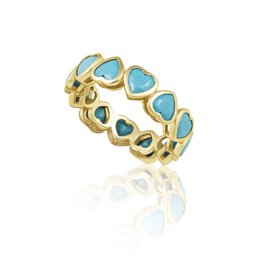 Harmony 18k Gold Bezel Eternity Heart Ring - Turquoise Blue