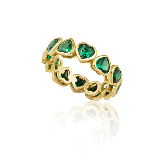 Harmony eternity bezel heart ring emerald green