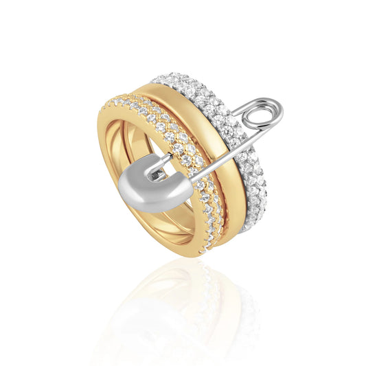 Brenda Trio Stacked Safety Pin Ring