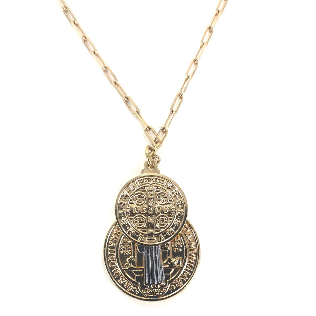 Charity St. Benedict Double Coin Necklace