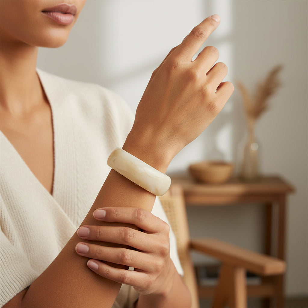 Charlotte Acrylic Beige Chunky Bangle