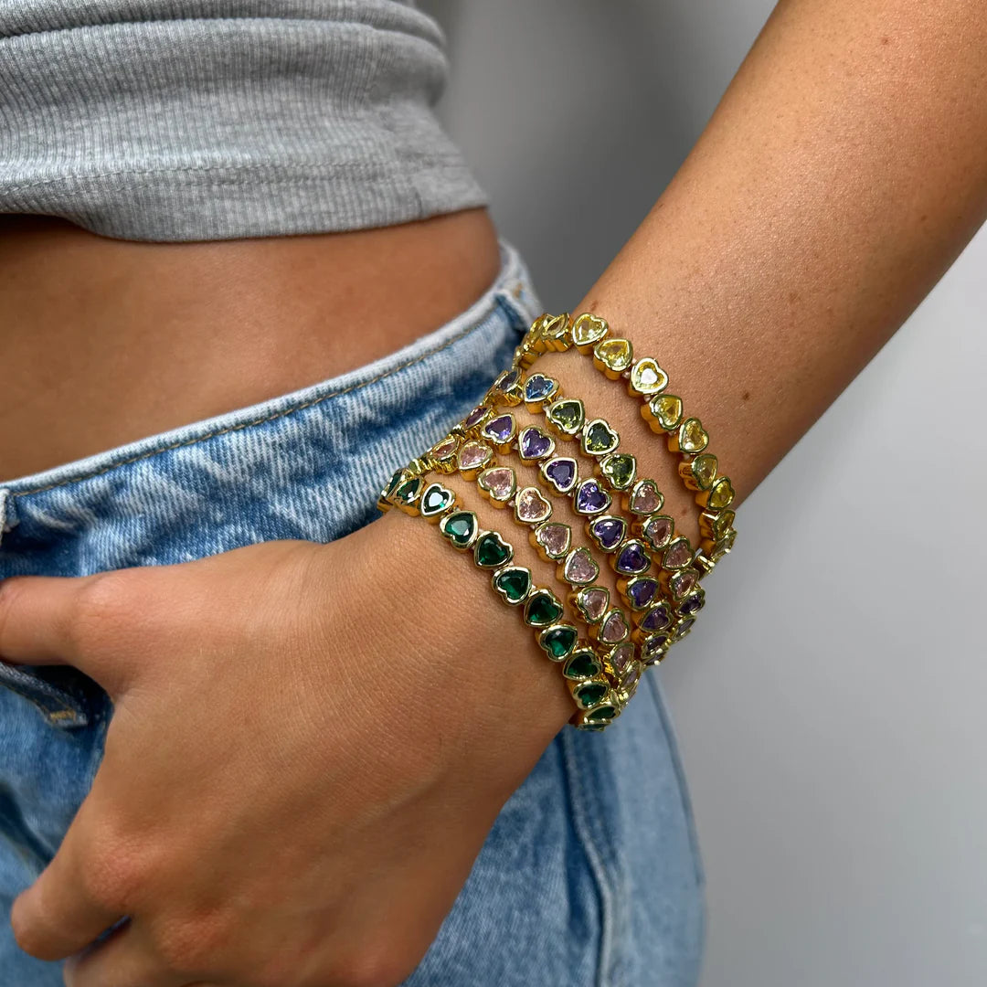 Harmony Bezel Heart Stretch Bracelet - Clear
