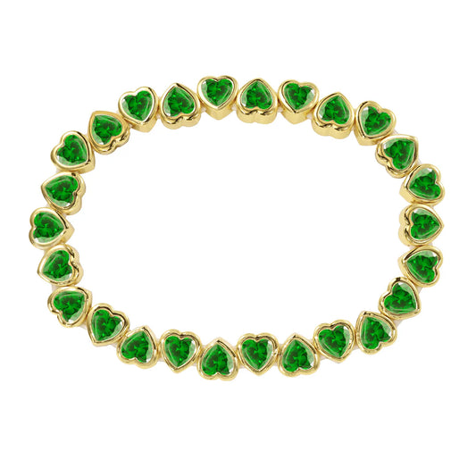 Harmony Bezel Heart Stretch Bracelet - Emerald Green