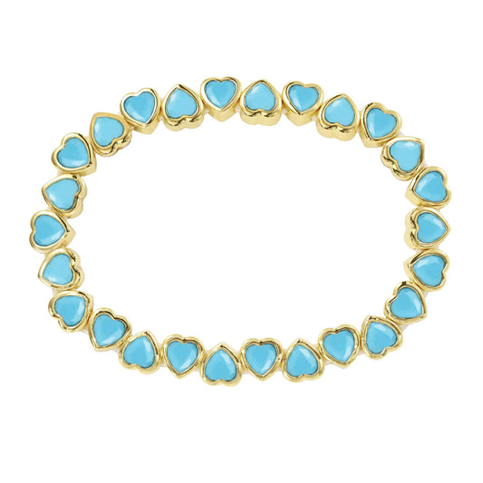 Harmony Bezel Heart Stretch Bracelet - Turquoise Blue
