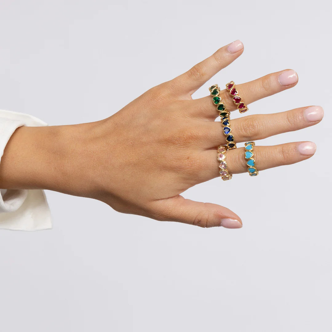 Harmony Bezel Eternity Heart Ring - Emerald Green