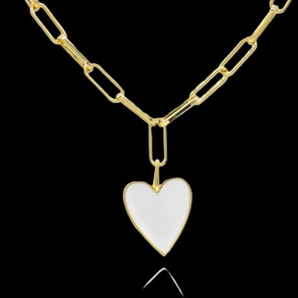 Joan Enamel White Heart Necklace