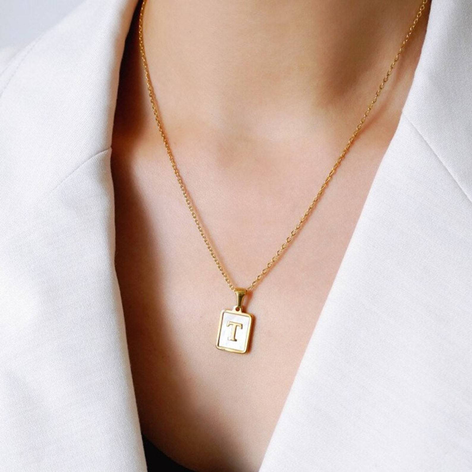 Karissa Initial Mother of Pearl Necklace