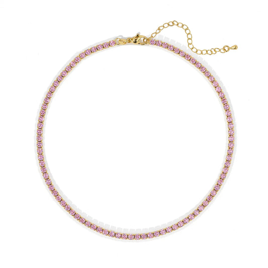 Khloe Choker Tennis Necklace - Pink