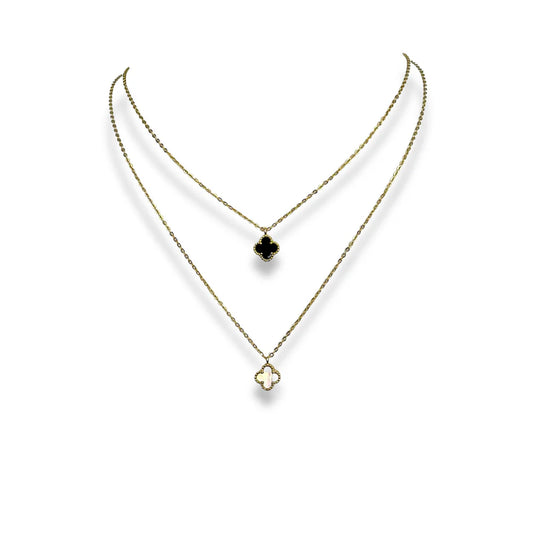 Mini Black Onyx Clover Pendant Necklace Gold 1