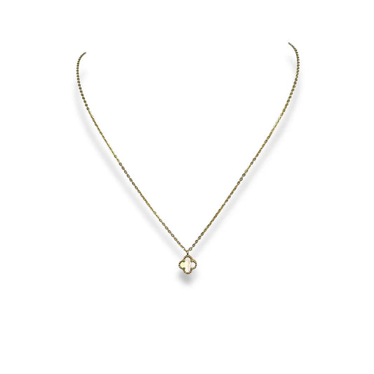 Mini Mother of Pearl Clover Pendant Necklace Gold