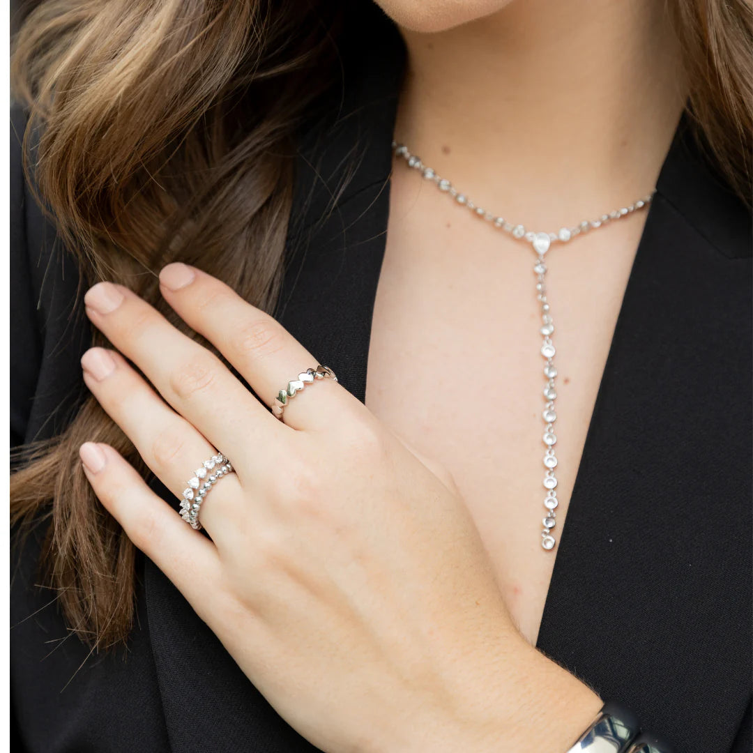 Penelope Beaded Stackable Ring - Silver