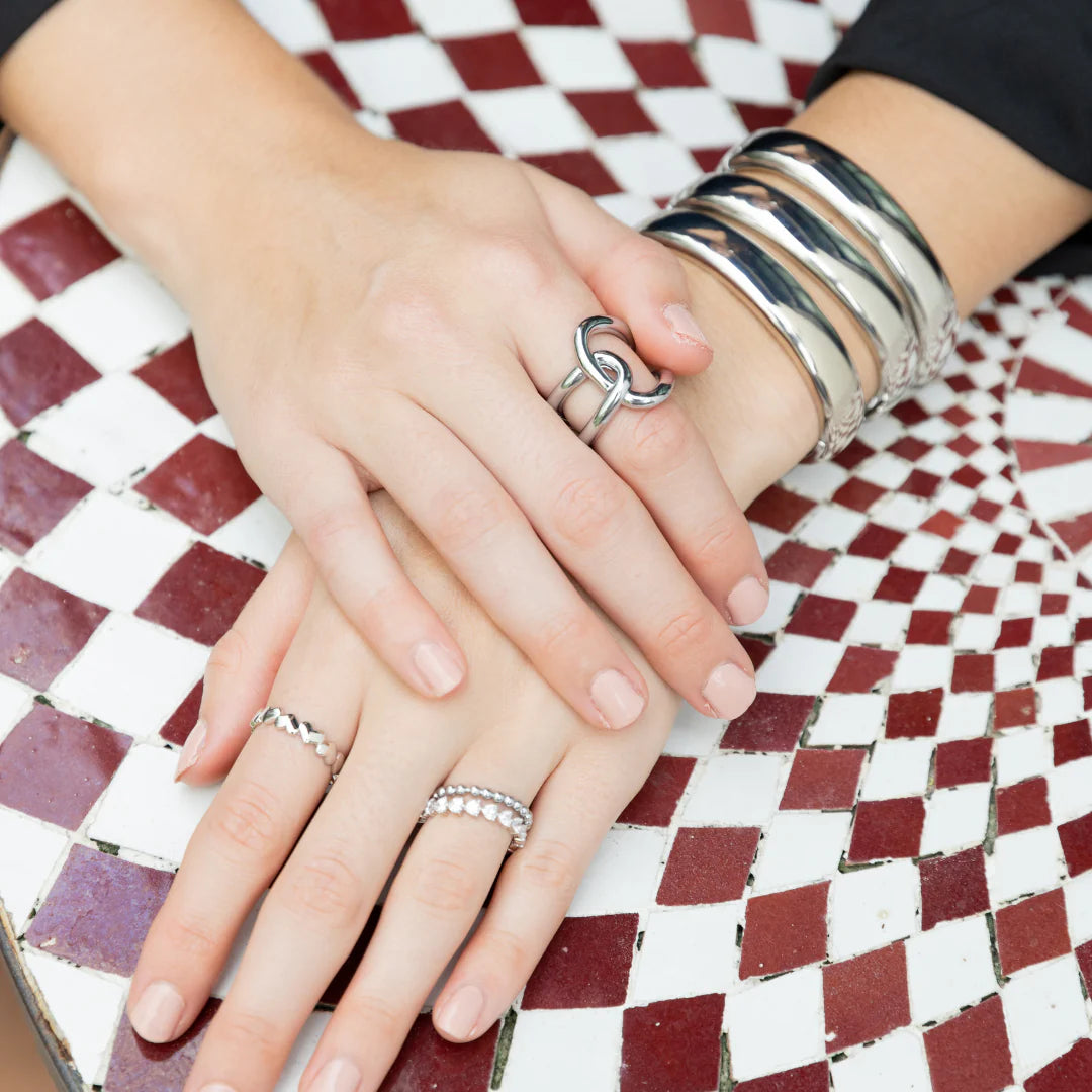 Penelope Beaded Stackable Ring - Silver